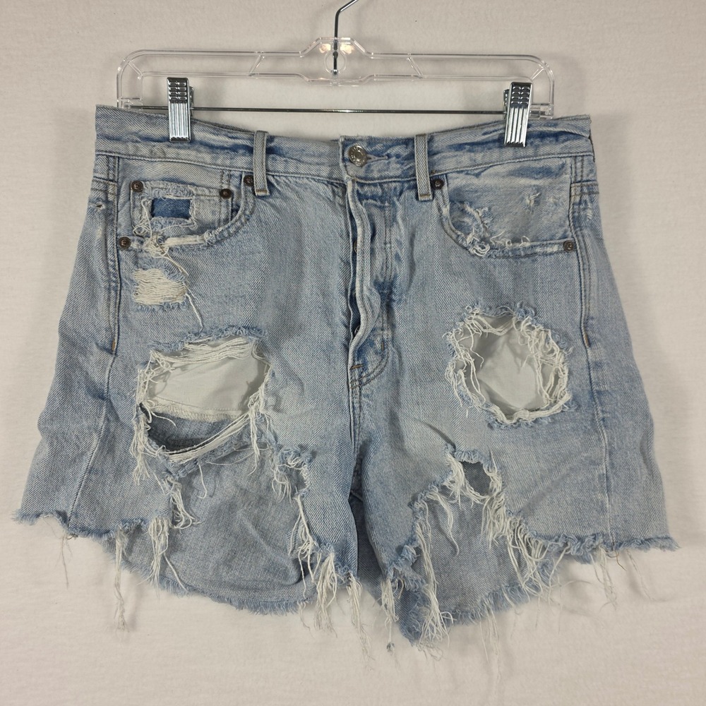 American Eagle Ripped Cutoff Womens Size 8 Light Wash Denim Button Fly‎ Shorts
